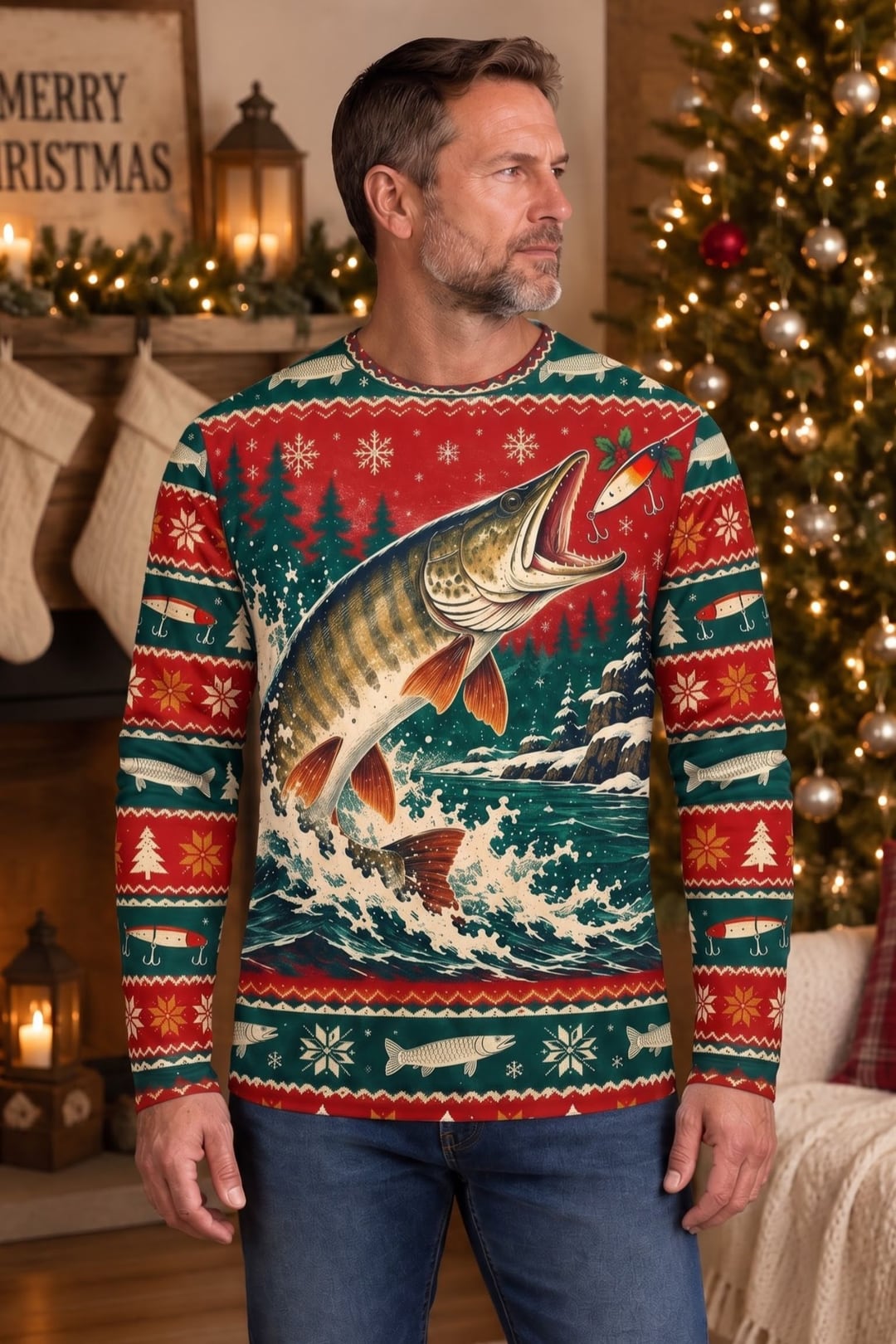 Performance Hunting Long Sleeve - Christmas Muskie Strike - ULS774K image 2