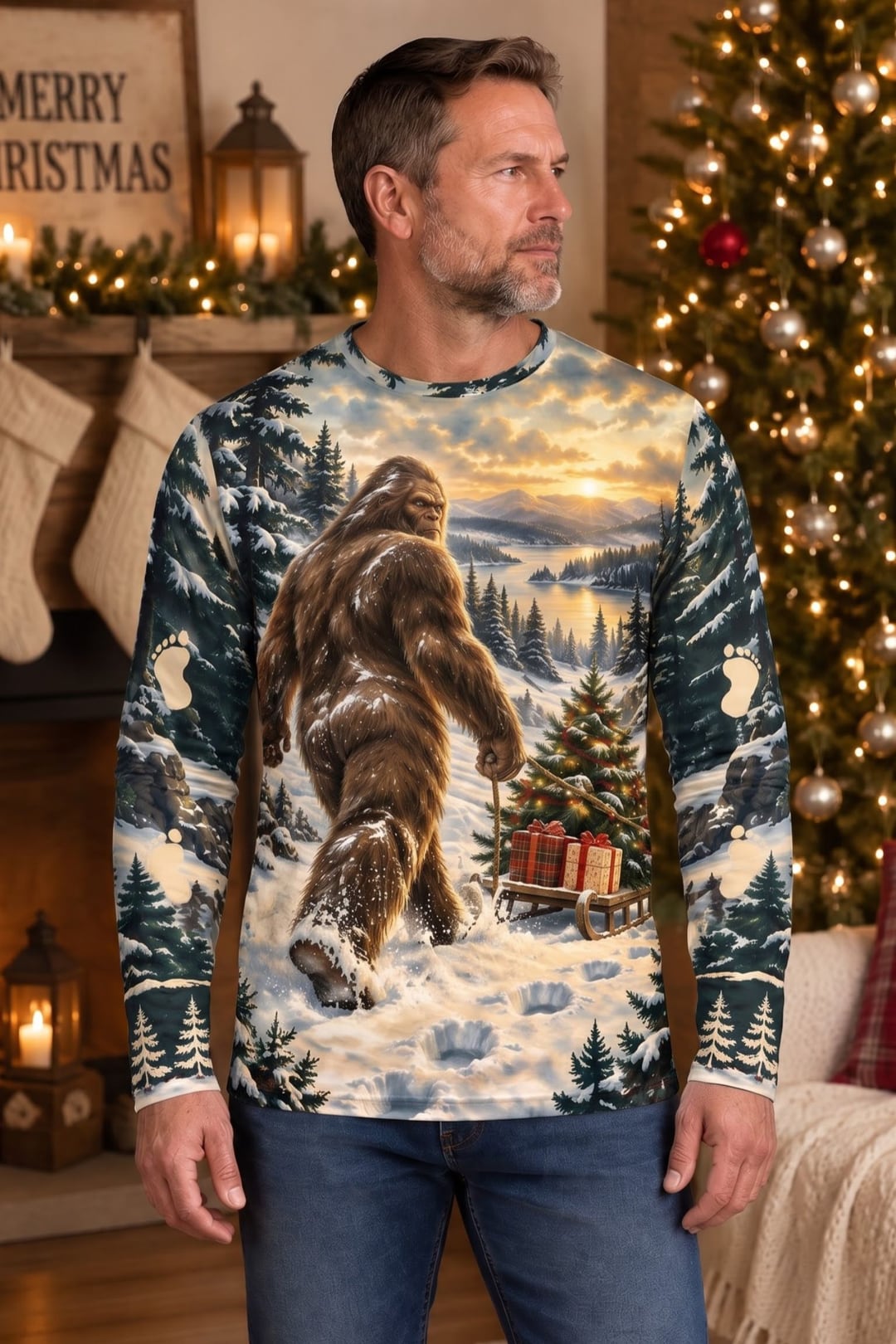 Performance Hunting Long Sleeve - Christmas Bigfoot Sleigh - ULS775K image 2