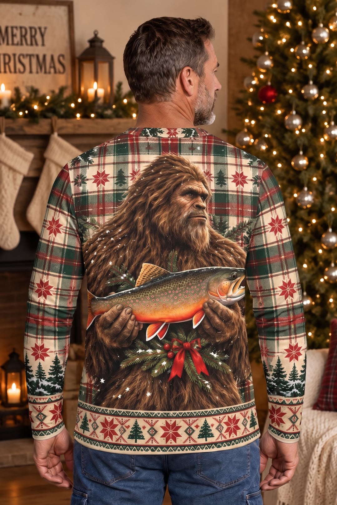 Performance Fishing Long Sleeve - Christmas Bigfoot Trout Catch - ULS777K image 3