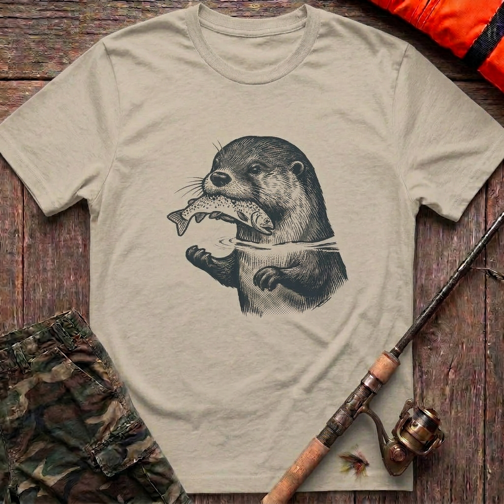 River Hunter Otter Trout T-Shirt - Sand