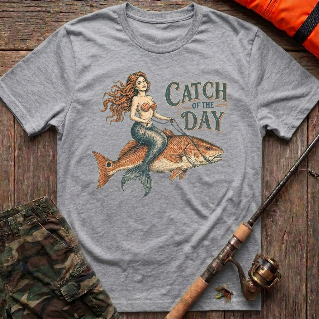Mermaid Ride Red Drum T-Shirt - Sport Grey