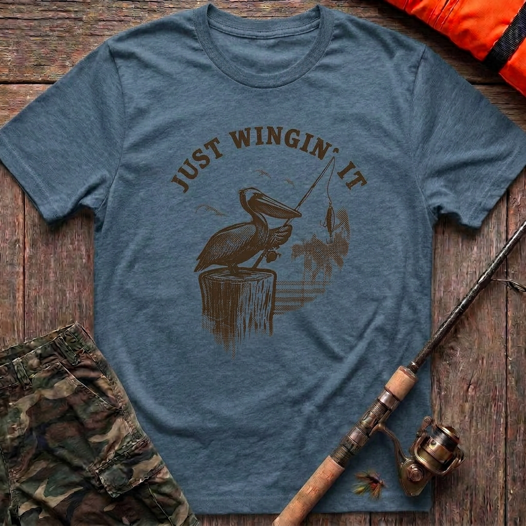Coastal Solitude Pelican T-Shirt - Indigo Blue