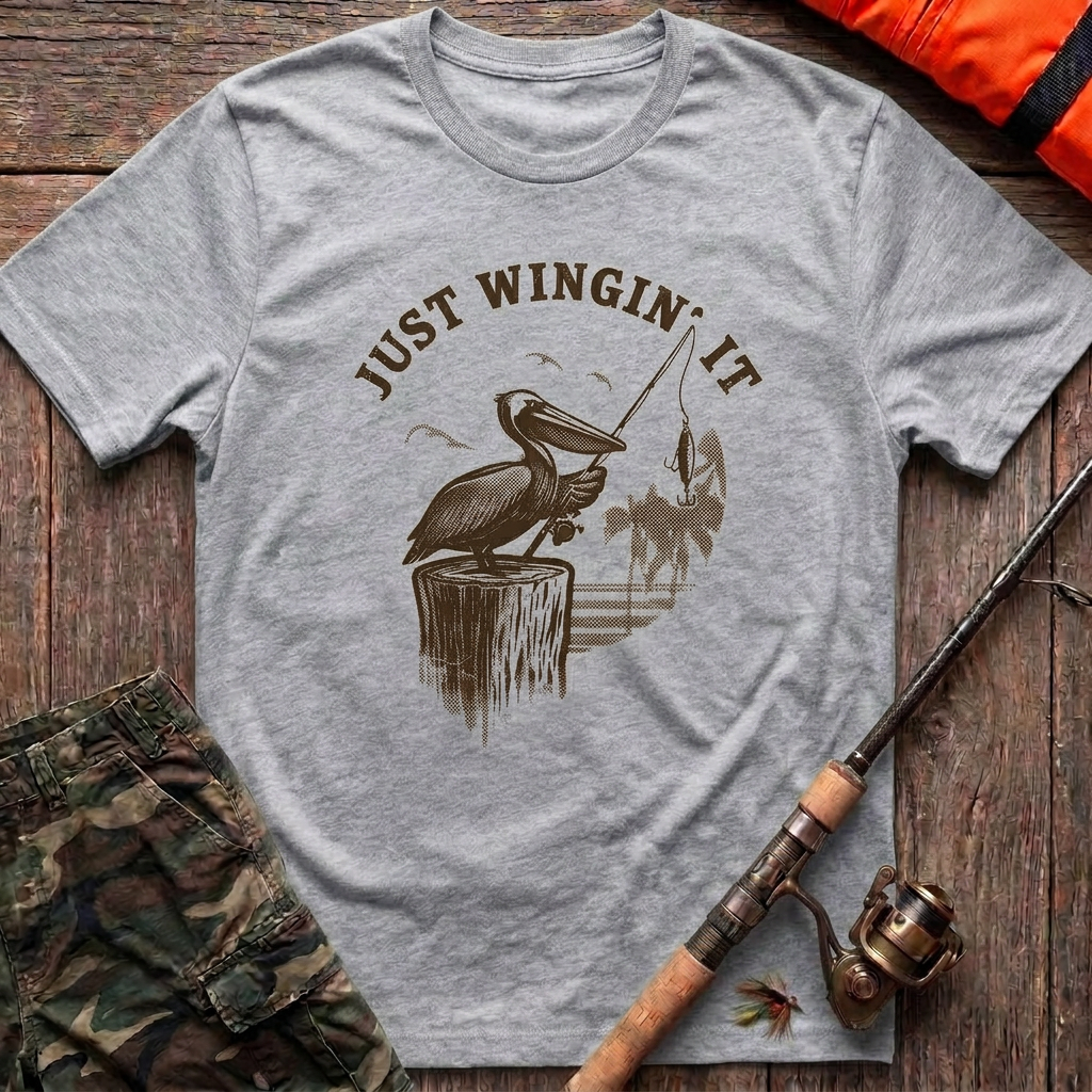 Coastal Solitude Pelican T-Shirt - Sport Grey