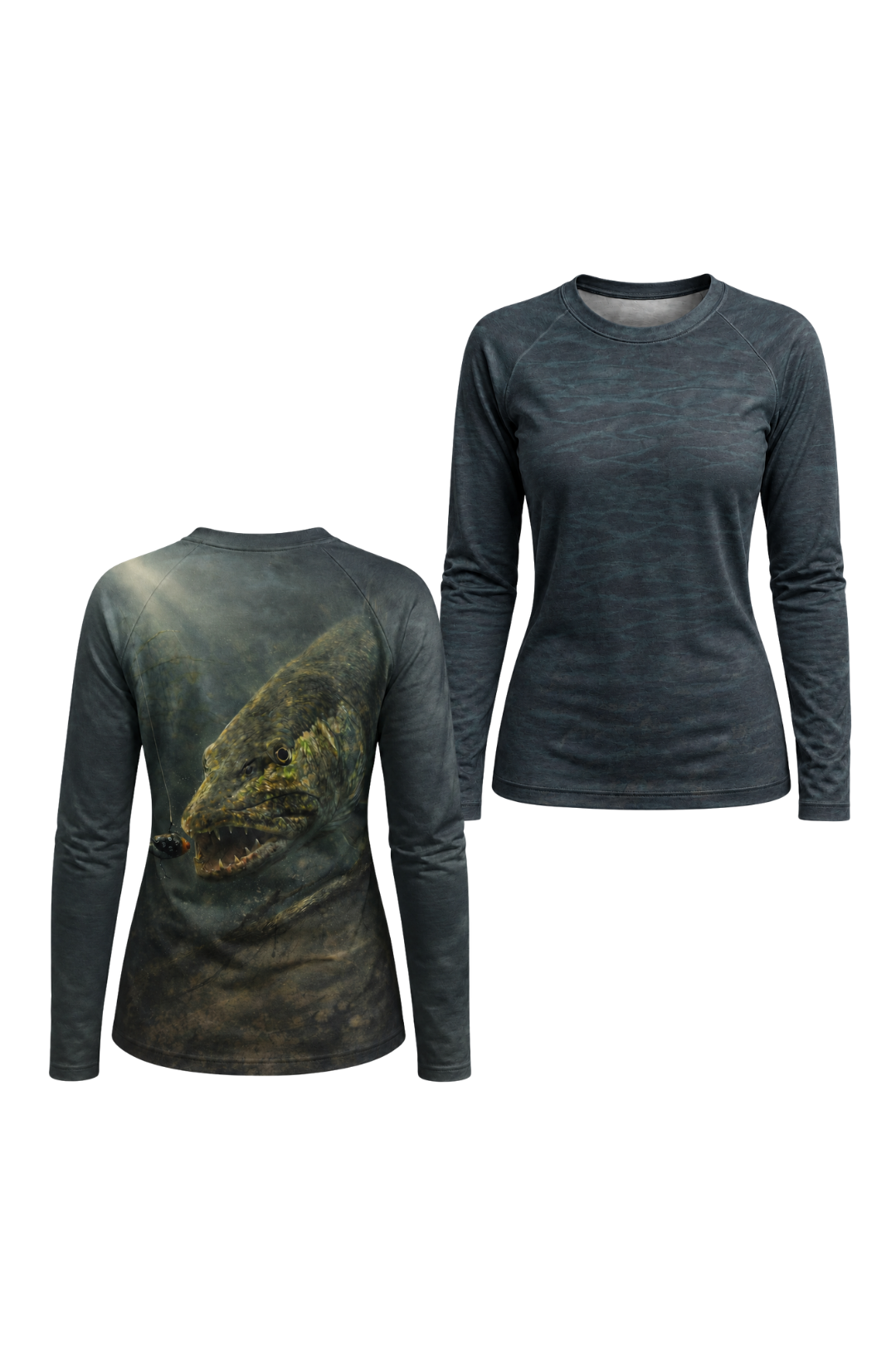 Women’s Fishing Long Sleeve - xxx - AOW03 two shirts front artwork