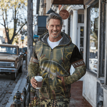 Walleye Marsh Hunter Personalized Zip Hoodie