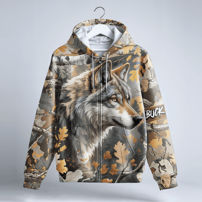 Timber Wolf Camo Personalized Zip Hoodie