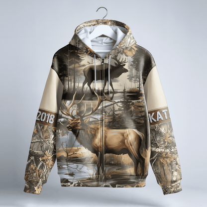 Whitetail Elk Wilderness Personalized Zip Hoodie