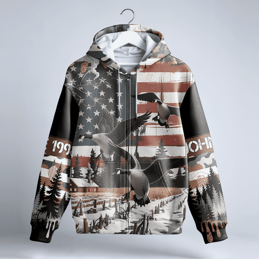 American Goose Hunter Patriot Personalized Zip Hoodie