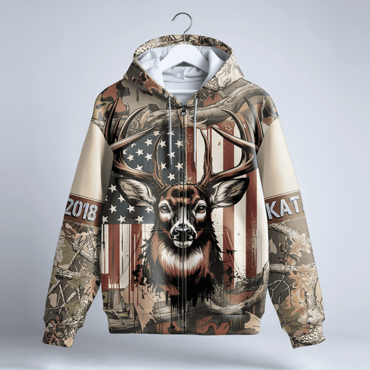 American Whitetail Patriot Personalized Zip Hoodie