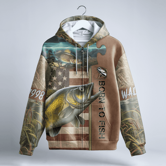 Walleye American Patriot Personalized Zip Hoodie