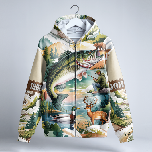 Mountain Lake Bass & Wildlife Personalized Zip Hoodie