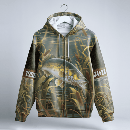 Walleye Marsh Hunter Personalized Zip Hoodie