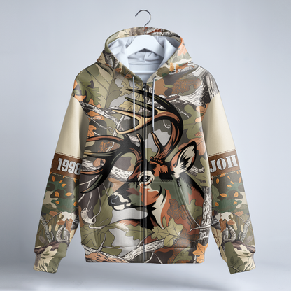 Autumn Buck Camo Personalized Zip Hoodie