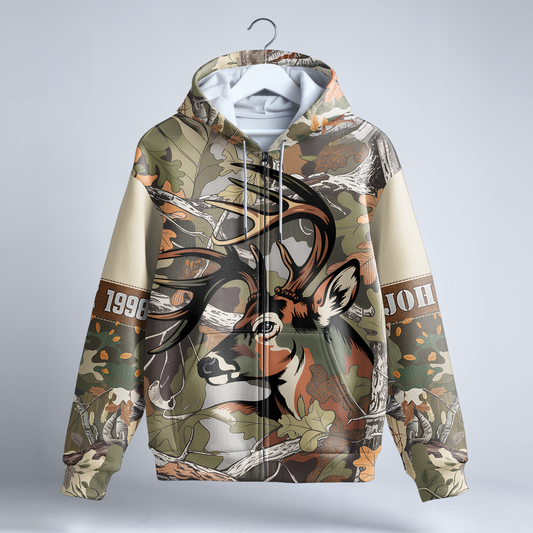 Autumn Buck Camo Personalized Zip Hoodie