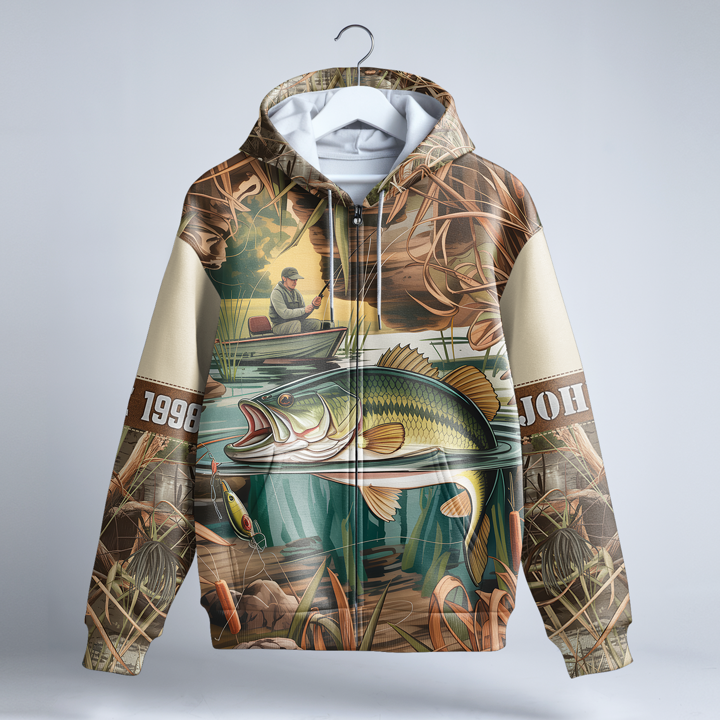Vintage Bass Fishing Personalized Zip Hoodie
